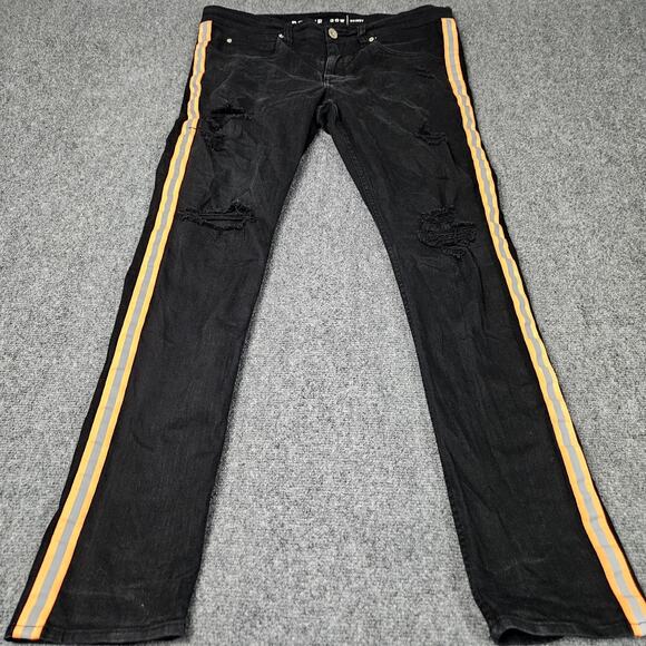 Rogue Jeans Size 36x34 Skinny Black Denim Orange Stripe Side Reflection Street - Picture 1 of 10